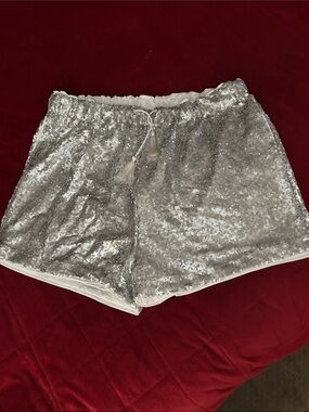 Sequin Drawstring Women’s Shorts - Silver